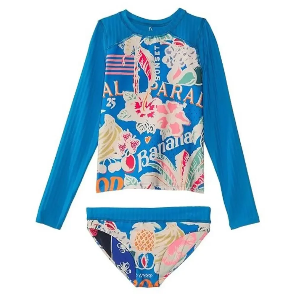 Maaji Odyssey Rash Guard Set Girls 12 Tropical Bliss Stretch Swimwear KFC1241